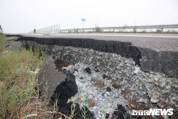 Đường dẫn lên cầu vượt cao tốc 34.500 tỷ sụt lún, nứt toác chỉ sau trận mưa