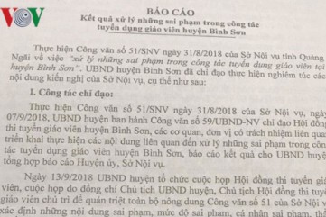Kỷ luật 10 cá nhân sai phạm trong kỳ thi tuyển giáo viên ở Quảng Ngãi