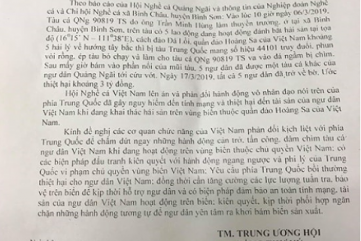 Hội nghề cá đề nghị Việt Nam yêu cầu Trung Quốc bồi thường
